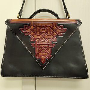Leather briefcase for women, crossbody leather laptop bag, tooled leather purse